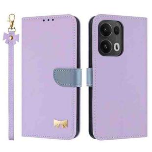 For OPPO Reno13 Pro 5G Metal Bow Leather Phone Case with Hand Strap(Purple)