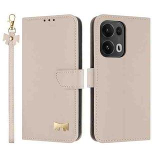 For OPPO Reno13 Pro 5G Metal Bow Leather Phone Case with Hand Strap(Apricot)