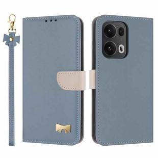 For OPPO Reno13 Pro 5G Metal Bow Leather Phone Case with Hand Strap(Light Blue)