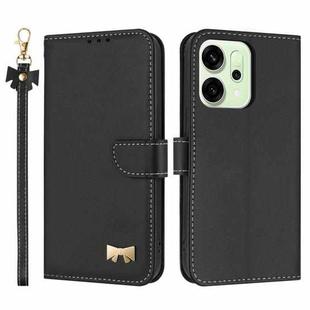 For OPPO Reno14 5G Metal Bow Leather Phone Case with Hand Strap(Black)