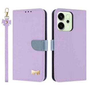 For OPPO Reno14 5G Metal Bow Leather Phone Case with Hand Strap(Purple)