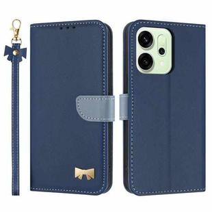 For OPPO Reno14 Pro 5G Metal Bow Leather Phone Case with Hand Strap(Dark Blue)