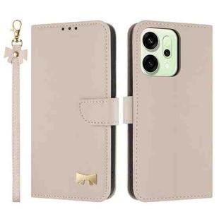 For OPPO Reno14 Pro 5G Metal Bow Leather Phone Case with Hand Strap(Apricot)