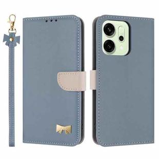 For OPPO Reno14 Pro 5G Metal Bow Leather Phone Case with Hand Strap(Light Blue)