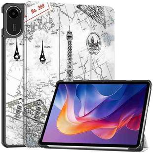 For Xiaomi Redmi Pad 2 Custer Painted 3-Fold Stand Leather Smart Tablet Case(Retro Eiffel Tower)