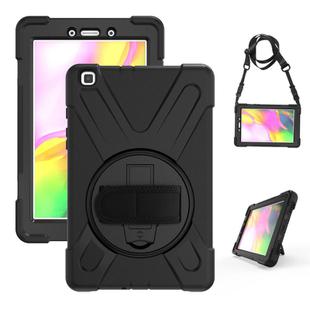 For Samsung Tab A 8.0(2019) T290 / T295 Shockproof Colorful Silicone + PC Protective Case with Holder & Hand Grip Strap(Black)