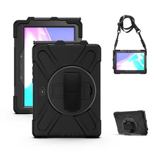 For Samsung Galaxy Tab Active Pro T540 / T545 / Tab Active4 Pro Shockproof Colorful Silicone + PC Protective Case with Holder & Hand Grip Strap(Black)