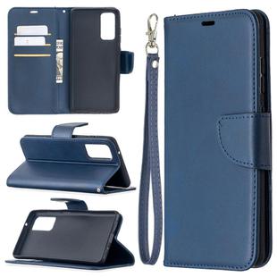 For Samsung Galaxy S20 FE 5G / S20 Lite Lambskin Texture Pure Color Horizontal Flip PU Leather Case with Holder & Card Slots & Wallet & Lanyard(Blue)