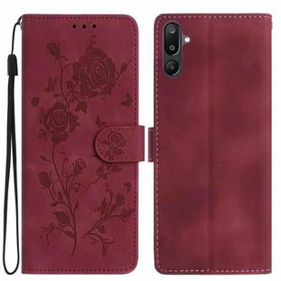 For Samsung Galaxy F16 Rose Flower Embossing Pattern Leather Phone Case(Red)