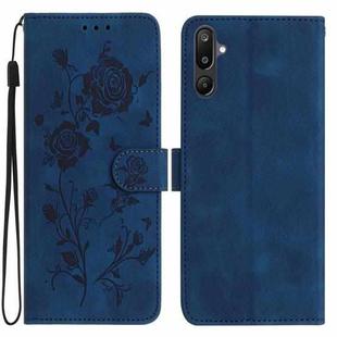 For Samsung Galaxy F16 Rose Flower Embossing Pattern Leather Phone Case(Dark Blue)