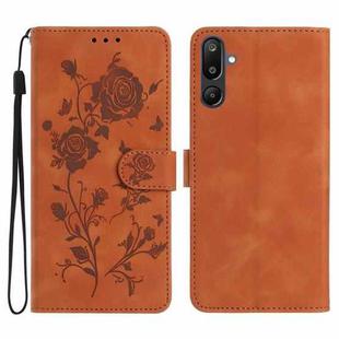 For Samsung Galaxy F16 Rose Flower Embossing Pattern Leather Phone Case(Brown)