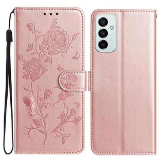 For Samsung Galaxy M23 Rose Flower Embossing Pattern Leather Phone Case(Rose Gold)