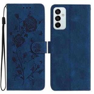 For Samsung Galaxy M23 Rose Flower Embossing Pattern Leather Phone Case(Dark Blue)