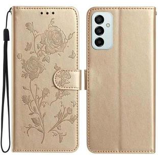 For Samsung Galaxy M23 Rose Flower Embossing Pattern Leather Phone Case(Gold)