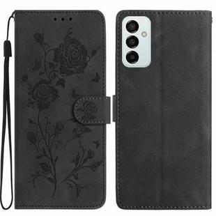 For Samsung Galaxy M23 Rose Flower Embossing Pattern Leather Phone Case(Black)