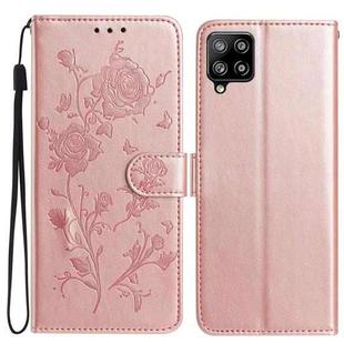 For Samsung Galaxy M32 Rose Flower Embossing Pattern Leather Phone Case(Rose Gold)