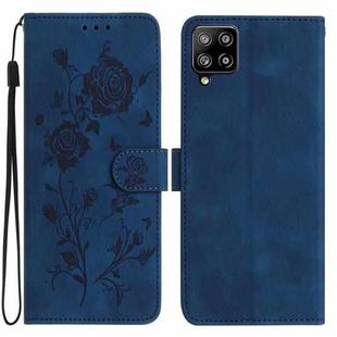For Samsung Galaxy M32 Rose Flower Embossing Pattern Leather Phone Case(Dark Blue)
