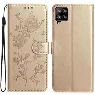 For Samsung Galaxy M32 Rose Flower Embossing Pattern Leather Phone Case(Gold)