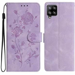 For Samsung Galaxy M32 Rose Flower Embossing Pattern Leather Phone Case(Light Purple)