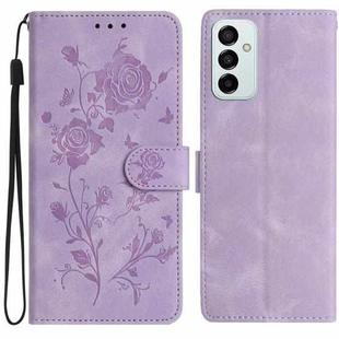 For Samsung Galaxy M52 Rose Flower Embossing Pattern Leather Phone Case(Light Purple)