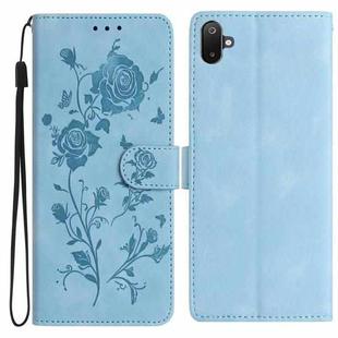 For Samsung Galaxy F06 Rose Flower Embossing Pattern Leather Phone Case(Sky Blue)