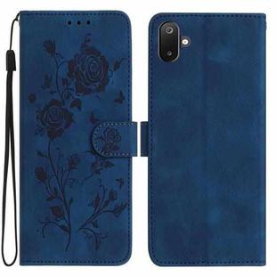For Samsung Galaxy F06 Rose Flower Embossing Pattern Leather Phone Case(Dark Blue)