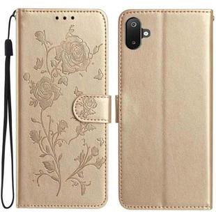 For Samsung Galaxy F06 Rose Flower Embossing Pattern Leather Phone Case(Gold)