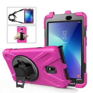 For Samsung Galaxy Tab Active 2 8.0 T390/T395/T397 Shockproof Colorful Silicone + PC Protective Case with Holder & Hand Grip Strap & Pen Slot(Rose Red)