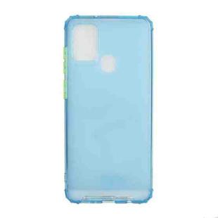 For Samsung Galaxy A21s Color Button Translucent Frosted TPU Four-corner Airbag Shockproof Case(Blue)