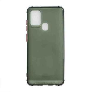 For Samsung Galaxy A21s Color Button Translucent Frosted TPU Four-corner Airbag Shockproof Case(Dark Green)
