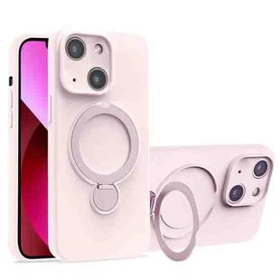 For iPhone 13 Liquid Silicone MagSafe Holder Phone Case(Pink White)