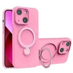 For iPhone 13 Liquid Silicone MagSafe Holder Phone Case(Rose Pink)