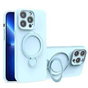 For iPhone 13 Pro Liquid Silicone MagSafe Holder Phone Case(Sky Blue)