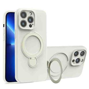 For iPhone 13 Pro Liquid Silicone MagSafe Holder Phone Case(White)