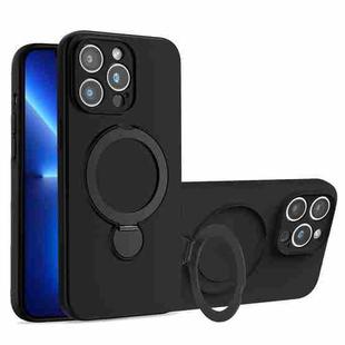 For iPhone 13 Pro Max Liquid Silicone MagSafe Holder Phone Case(Black)