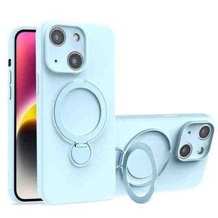 For iPhone 14 Liquid Silicone MagSafe Holder Phone Case(Sky Blue)