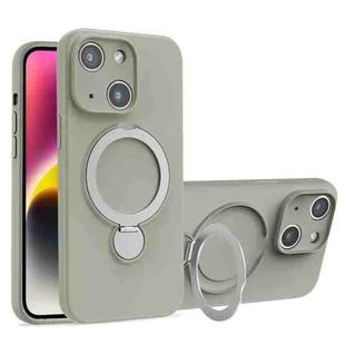 For iPhone 14 Liquid Silicone MagSafe Holder Phone Case(Titanium)