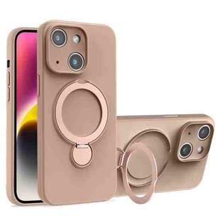 For iPhone 14 Liquid Silicone MagSafe Holder Phone Case(Milk Coffee)