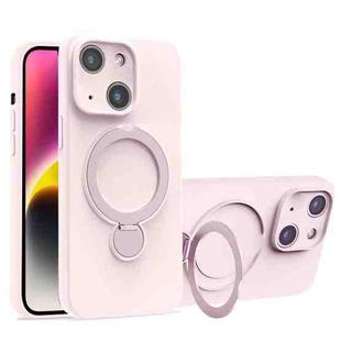 For iPhone 14 Liquid Silicone MagSafe Holder Phone Case(Pink White)