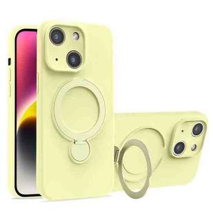 For iPhone 14 Liquid Silicone MagSafe Holder Phone Case(Yellow)