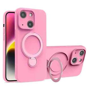 For iPhone 14 Liquid Silicone MagSafe Holder Phone Case(Rose Pink)