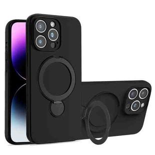 For iPhone 14 Pro Max Liquid Silicone MagSafe Holder Phone Case(Black)