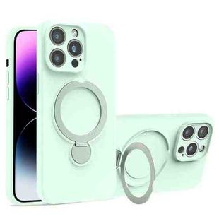 For iPhone 14 Pro Max Liquid Silicone MagSafe Holder Phone Case(Mint Green)