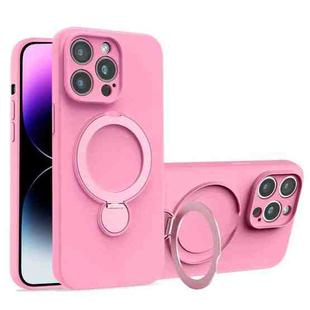 For iPhone 14 Pro Max Liquid Silicone MagSafe Holder Phone Case(Rose Pink)
