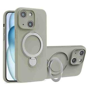 For iPhone 15 Liquid Silicone MagSafe Holder Phone Case(Titanium)