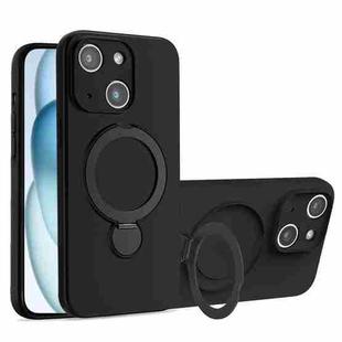 For iPhone 15 Liquid Silicone MagSafe Holder Phone Case(Black)