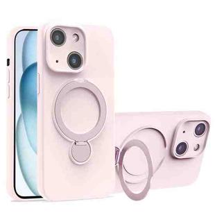 For iPhone 15 Liquid Silicone MagSafe Holder Phone Case(Pink White)