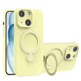 For iPhone 15 Liquid Silicone MagSafe Holder Phone Case(Yellow)