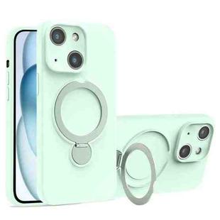 For iPhone 15 Liquid Silicone MagSafe Holder Phone Case(Mint Green)