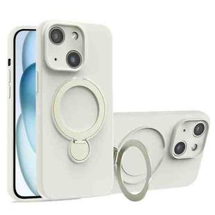 For iPhone 15 Liquid Silicone MagSafe Holder Phone Case(White)